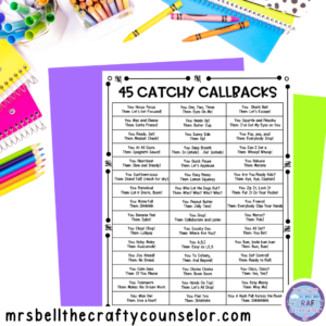 callbacks for classroom counseling lessons, free printable download